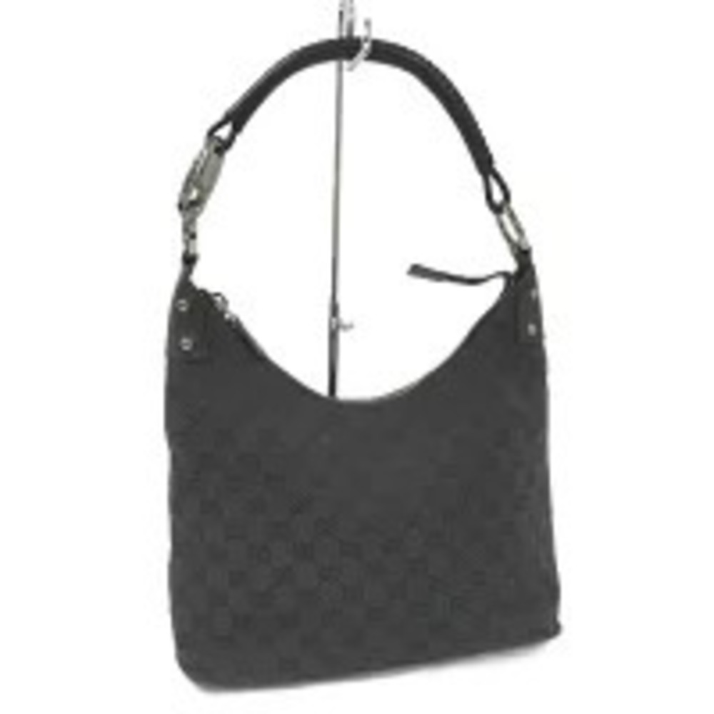GUCCI One Shoulder Hobo Bag GG Canvas Leather Black